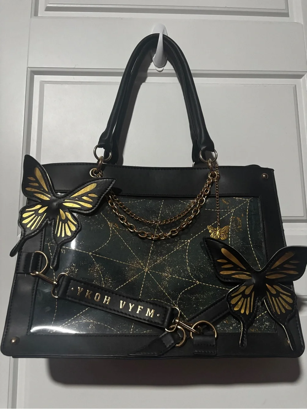 Black and Gold Butterfly Accent Tote Bag